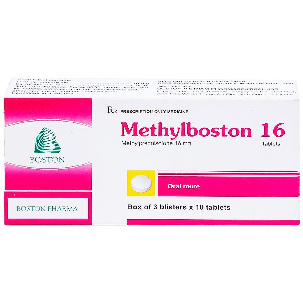 Hình ảnh Thuốc Methylboston 16 Boston kháng viêm, điều trị suy tuyến thượng thận, viêm khớp, lupus ban đỏ (3 vỉ x 10 viên)