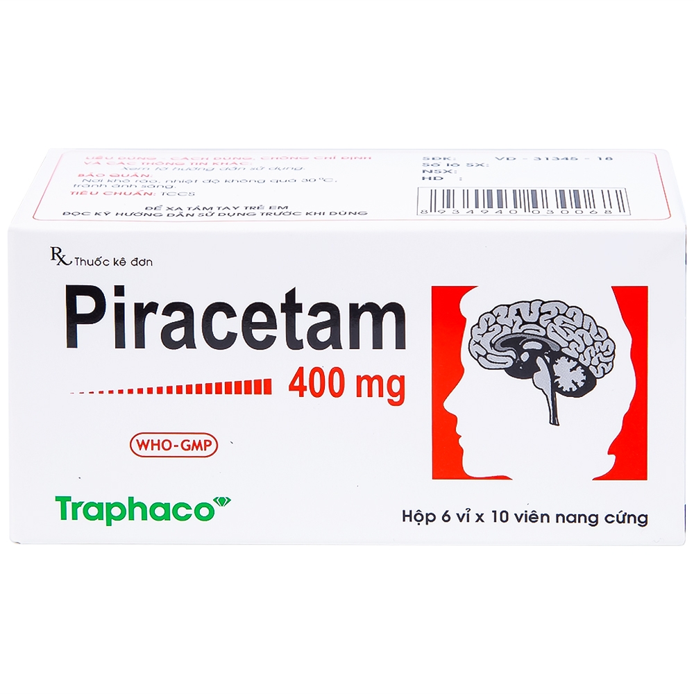 Hình ảnh Viên nang cứng Piracetam 400mg Traphaco điều trị triệu chứng chóng mặt, suy giảm trí nhớ (6 vỉ x 10 viên) 