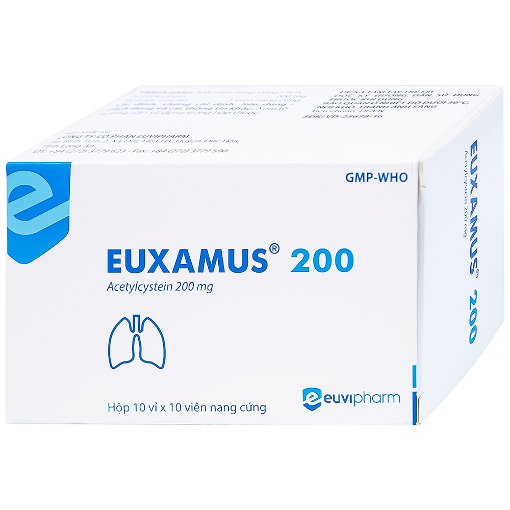 Hình ảnh Thuốc Euxamus 200mg Euvipharm tiêu chất nhầy trong bệnh nhầy nhớt (10 vỉ x 10 viên)
