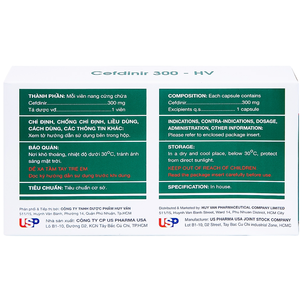 Hình ảnh Thuốc Cefdinir 300 - HV USP điều trị nhiễm khuẩn (2 vỉ x 10 viên)
