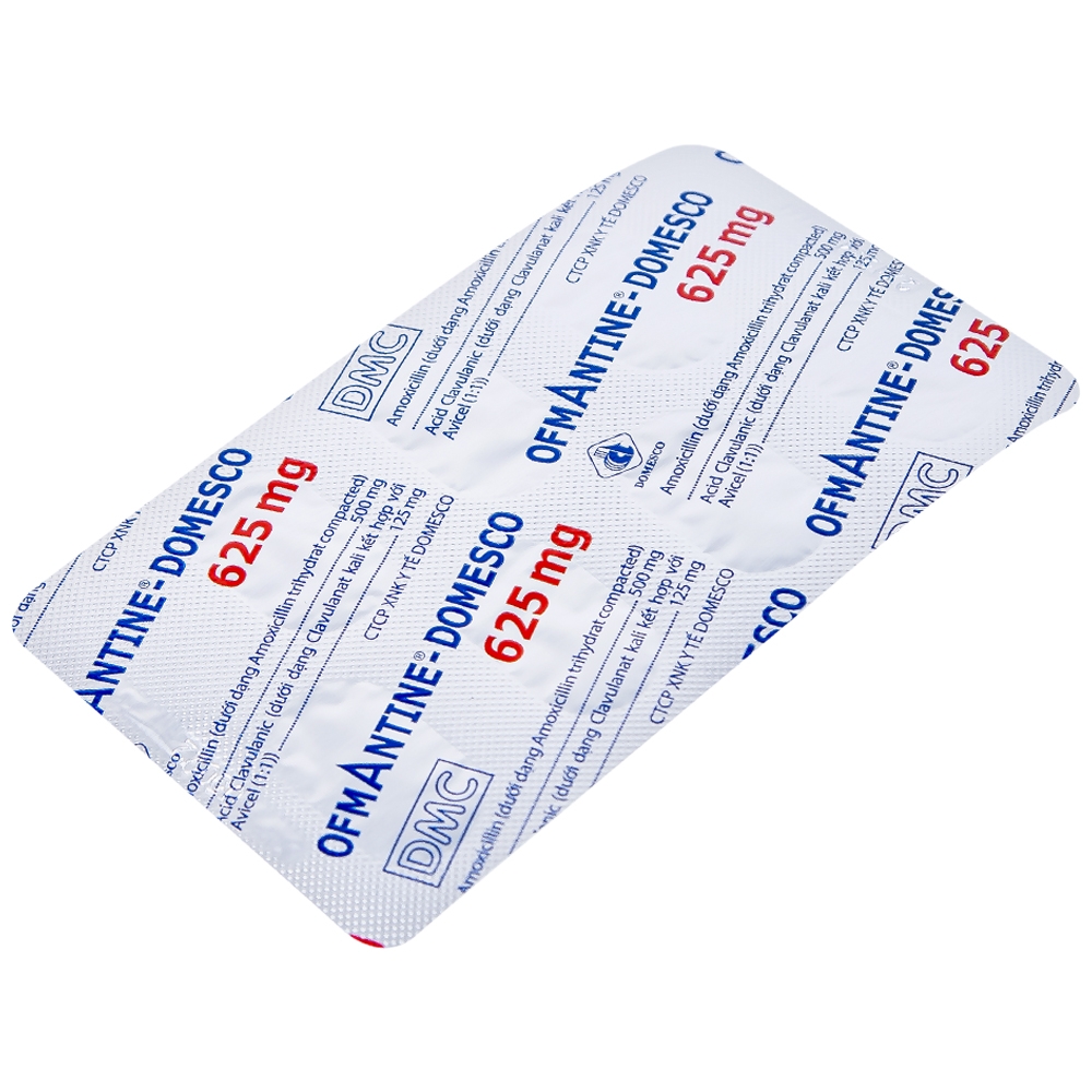 Hình ảnh Thuốc Ofmantine Domesco 625mg điều trị nhiễm khuẩn đường hô hấp, đường tiết niệu - sinh dục (2 vỉ x 7 viên)