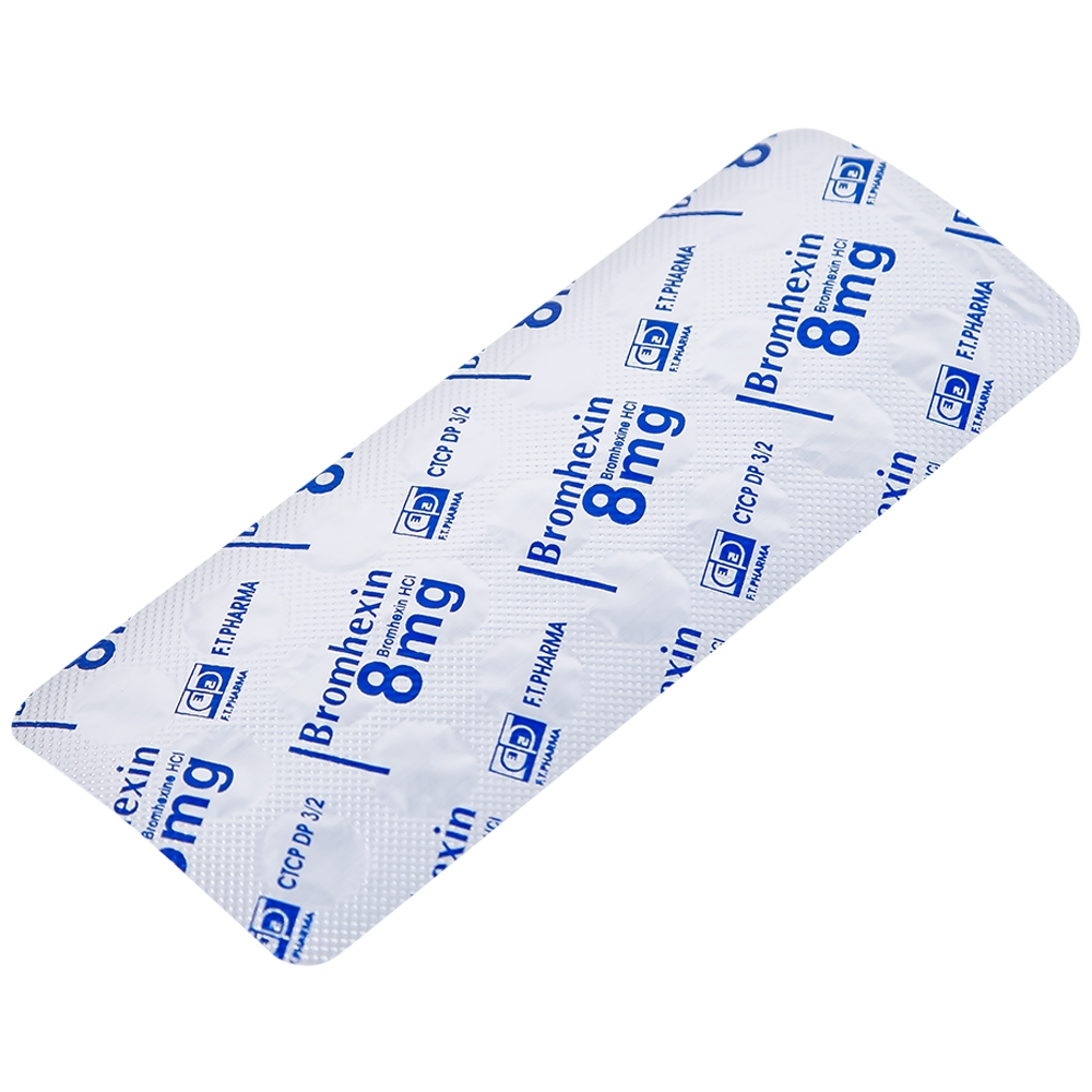 Hình ảnh Thuốc Bromhexin 8mg Dược 3-2 tan đàm trong viêm khí phế quản, viêm phế quản mạn tính (10 vỉ x 20 viên)