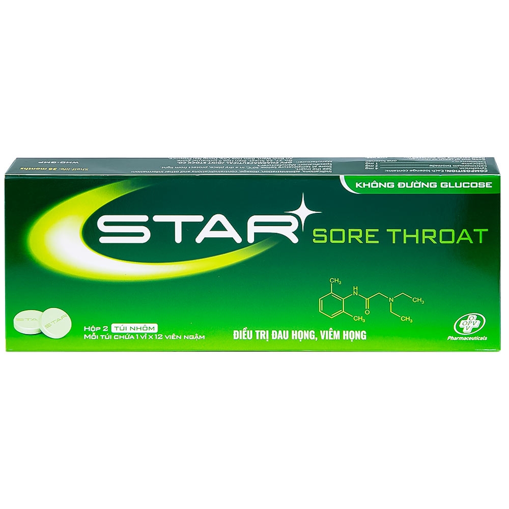 Hình ảnh Viên ngậm Star Sore Throat OPV không đường điều trị đau họng, viêm họng (2 vỉ x 12 viên)