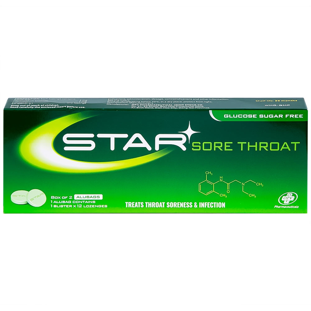Hình ảnh Viên ngậm Star Sore Throat OPV không đường điều trị đau họng, viêm họng (2 vỉ x 12 viên)