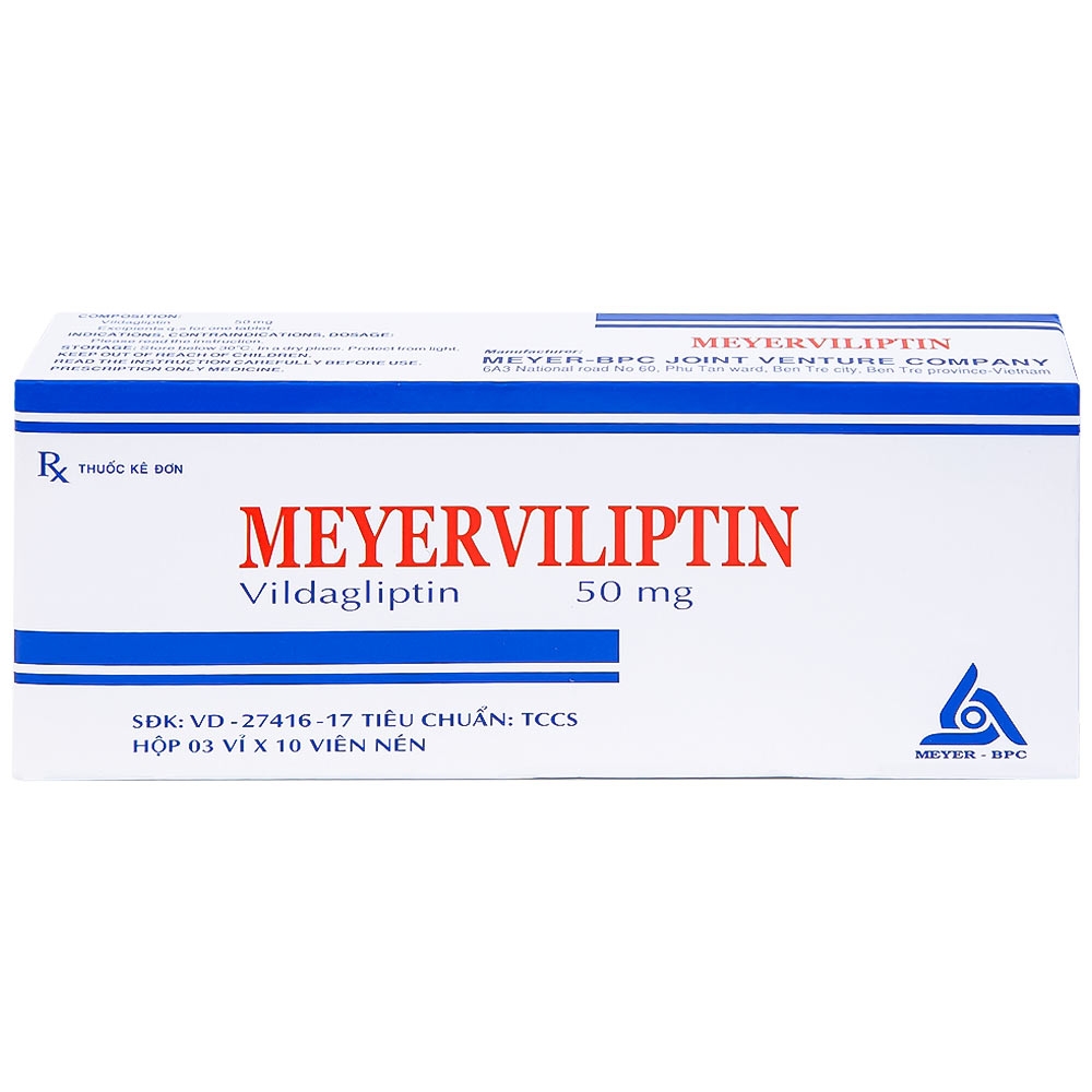 Hình ảnh Viên nén Meyerviliptin 50mg Meyer-BPC hỗ trợ chế độ ăn kiêng, kiếm soát đường huyết (3 vỉ x 10 viên)