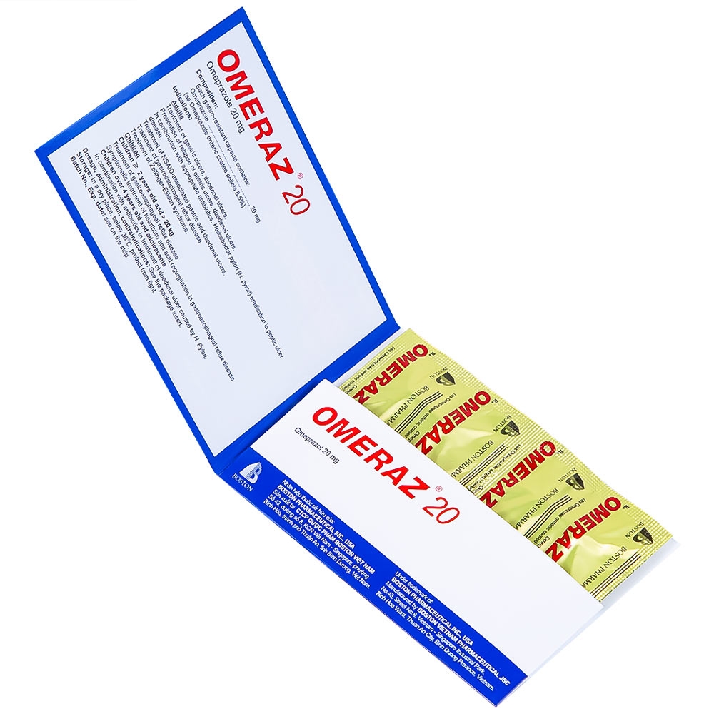 Hình ảnh Viên nang Omeraz 20 Boston điều trị và dự phòng tái phát loét dạ dày, tá tràng (5 vỉ x 4 viên)