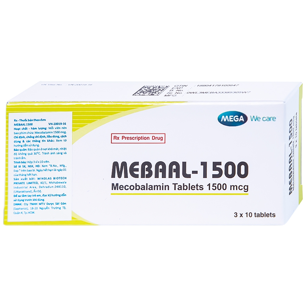 Hình ảnh Viên nén Mebaal-1500 MEGA We Care điều trị các bệnh lý thần kinh ngoại biên (3 vỉ x 10 viên) 