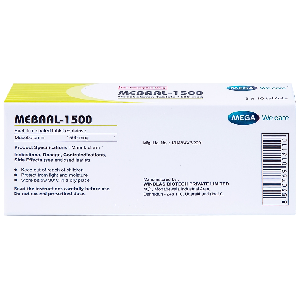 Hình ảnh Viên nén Mebaal-1500 MEGA We Care điều trị các bệnh lý thần kinh ngoại biên (3 vỉ x 10 viên)