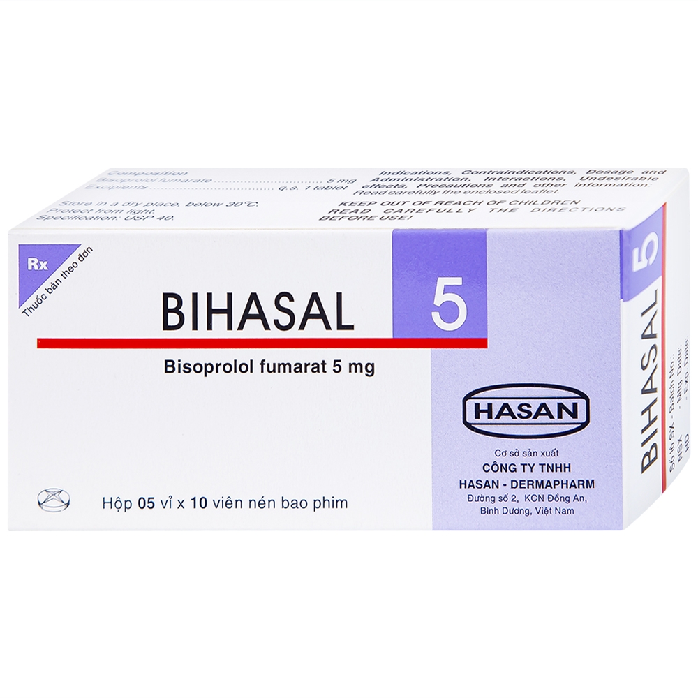 Hình ảnh Thuốc Bihasal 5mg Hasan điều trị tăng huyết áp, đau thắt ngực, suy tim mạn tính ổn định (5 vỉ x 10 viên)