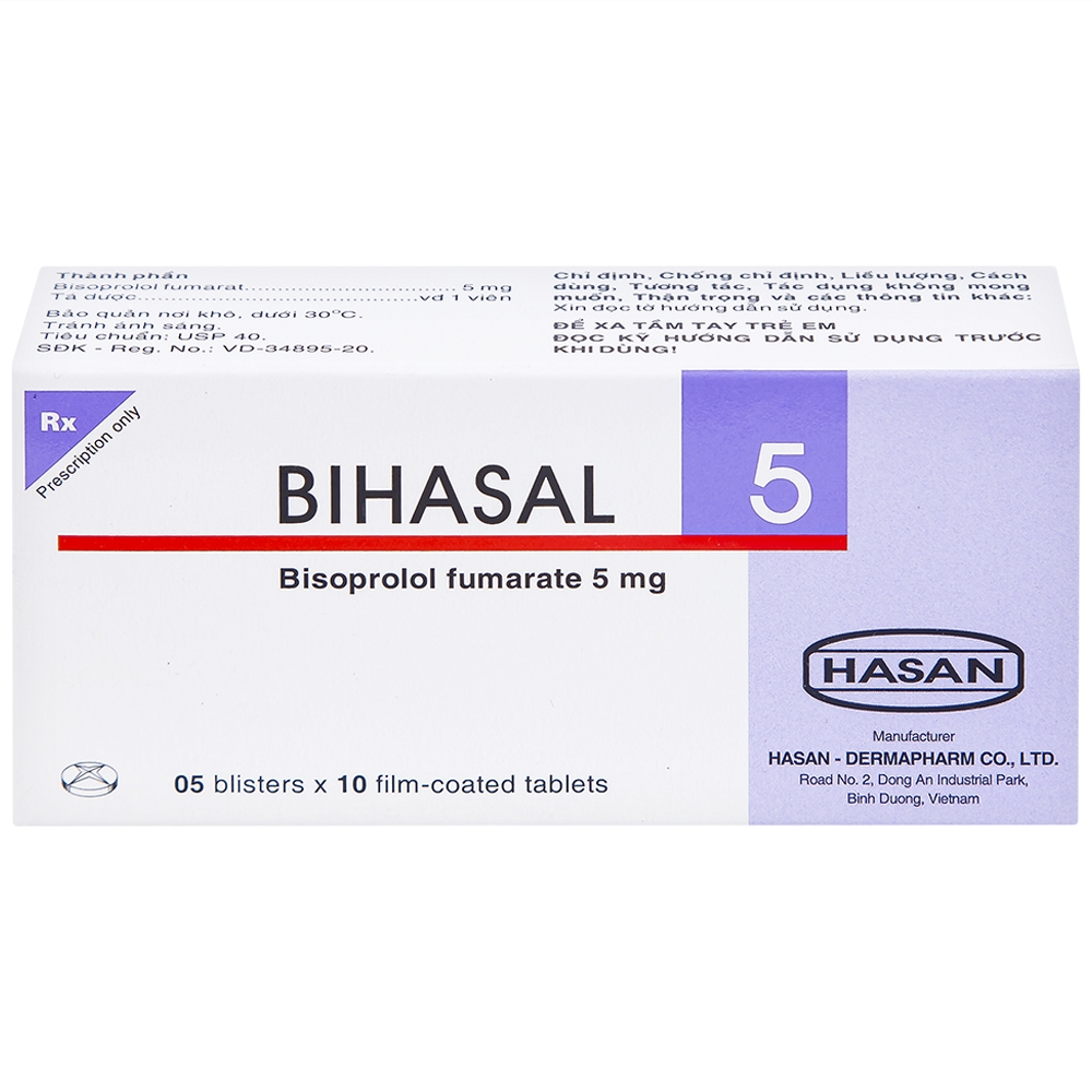 Hình ảnh Thuốc Bihasal 5mg Hasan điều trị tăng huyết áp, đau thắt ngực, suy tim mạn tính ổn định (5 vỉ x 10 viên)