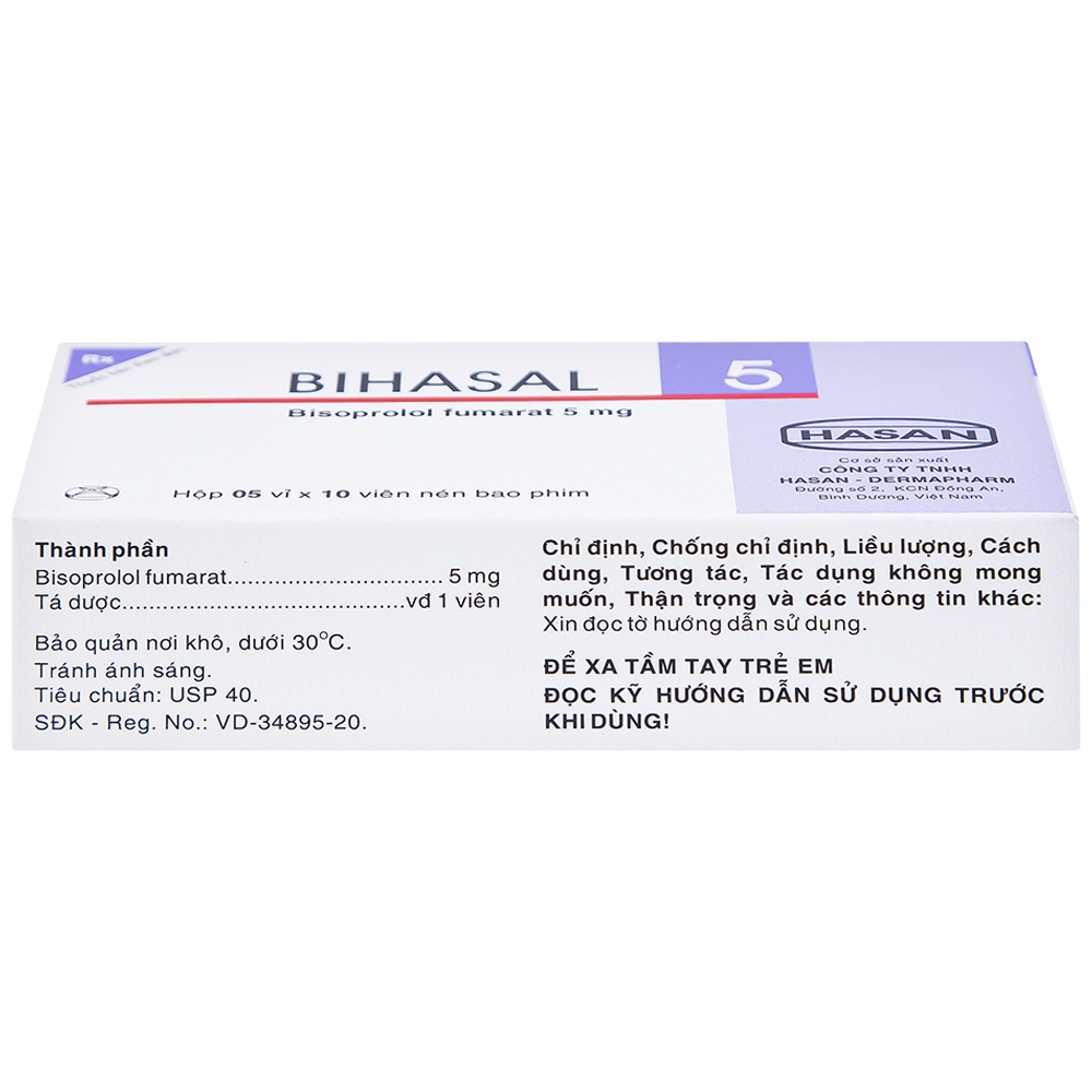 Hình ảnh Thuốc Bihasal 5mg Hasan điều trị tăng huyết áp, đau thắt ngực, suy tim mạn tính ổn định (5 vỉ x 10 viên)