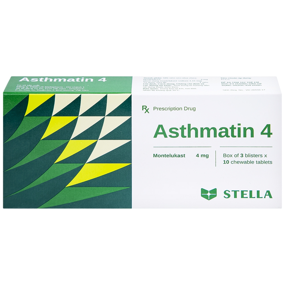 Hình ảnh Viên nhai Asthmatin 4 Stella phòng và điều trị hen suyễn, giảm viêm mũi dị ứng (3 vỉ x 10 viên)