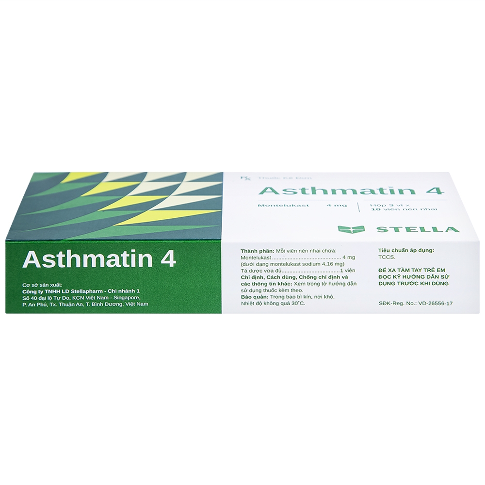 Hình ảnh Viên nhai Asthmatin 4 Stella phòng và điều trị hen suyễn, giảm viêm mũi dị ứng (3 vỉ x 10 viên)