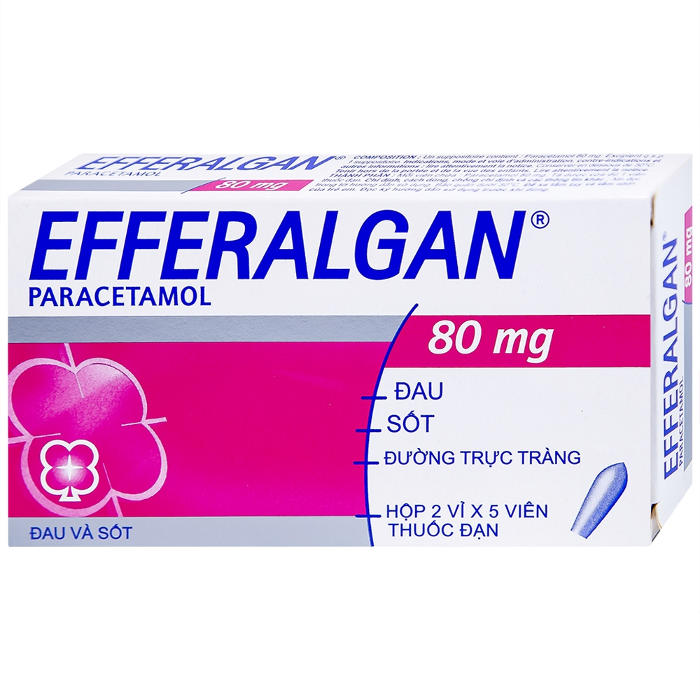 Hình ảnh Thuốc đạn Efferalgan 80mg UPSA SAS giảm đau, hạ sốt (2 vỉ x 5 viên)