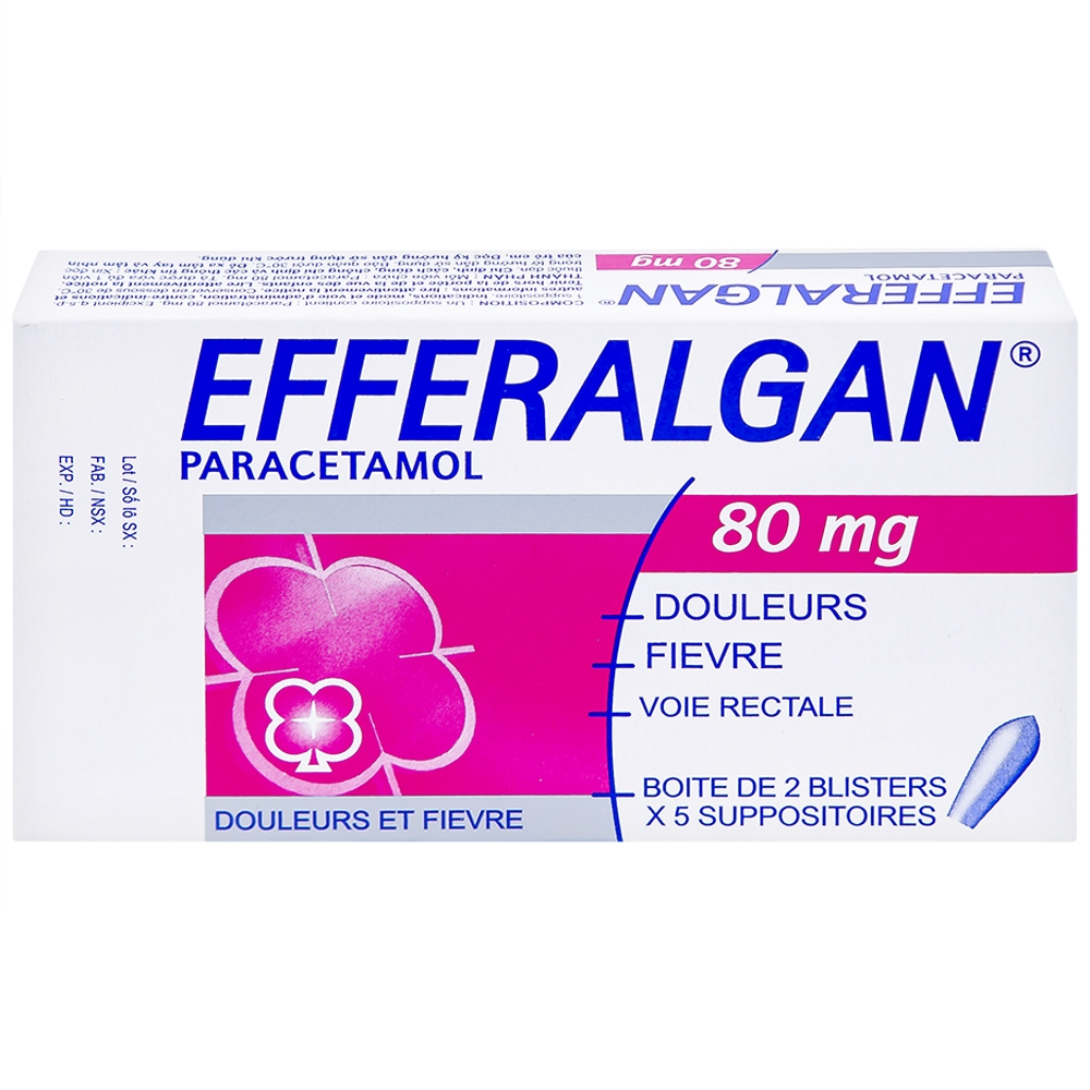 Hình ảnh Thuốc đạn Efferalgan 80mg UPSA SAS giảm đau, hạ sốt (2 vỉ x 5 viên)