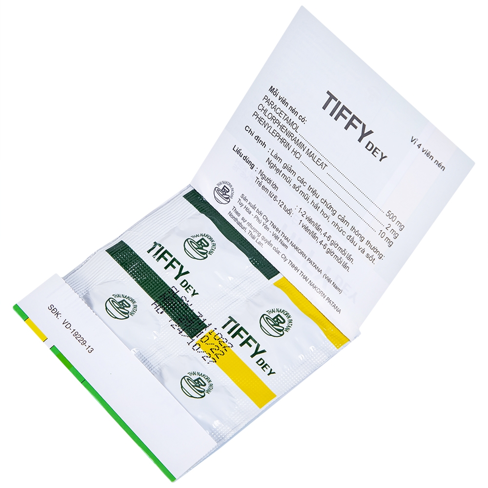 Hình ảnh Thuốc Tiffy Dey Thai Nakorn Patana điều trị nghẹt mũi, sổ mũi (25 vỉ x 4 viên)