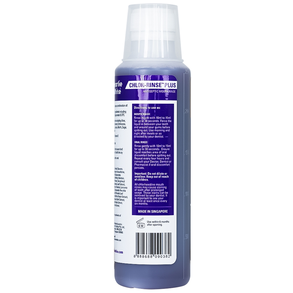 Hình ảnh Nước súc miệng Pearlie White Chlor-Rinse Plus 250ml hỗ trợ giảm hôi miệng, mảng bám, sâu răng
