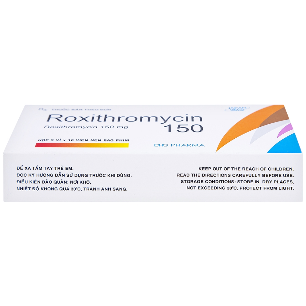 Hình ảnh Thuốc Roxithromycin 150 DHG điều trị các loại nhiễm khuẩn, bệnh bạch hầu, ho gà (3 vỉ x 10 viên)