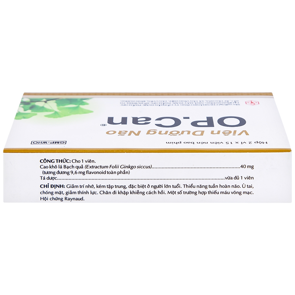 Hình ảnh Viên dưỡng não O.P.CAN OPC điều trị giảm trí nhớ, kém tập trung, thiểu năng tuần hoàn não (2 vỉ x 15 viên) 
