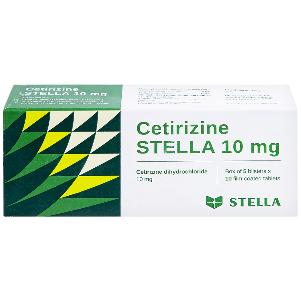 Hình ảnh Thuốc Cetirizine Stella 10mg giảm viêm mũi dị ứng, mày đay (5 vỉ x 10 viên)