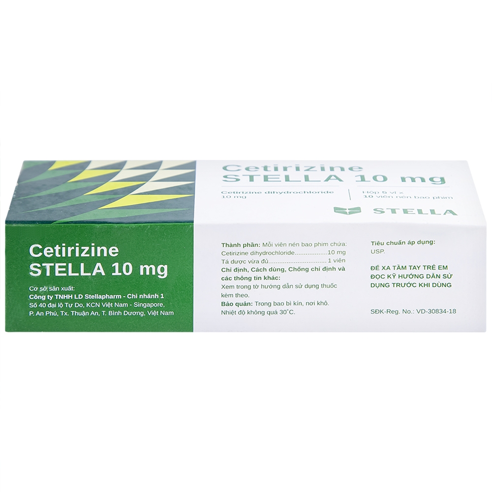 Hình ảnh Thuốc Cetirizine Stella 10mg giảm viêm mũi dị ứng, mày đay (5 vỉ x 10 viên)