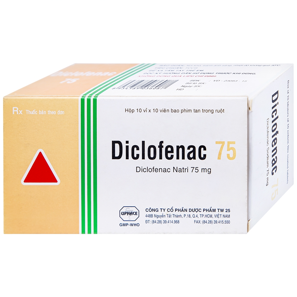 Hình ảnh Thuốc Diclofenac 75 Uphace điều trị dài ngày viêm khớp mạn, thoái hóa khớp (10 vỉ x 10 viên)