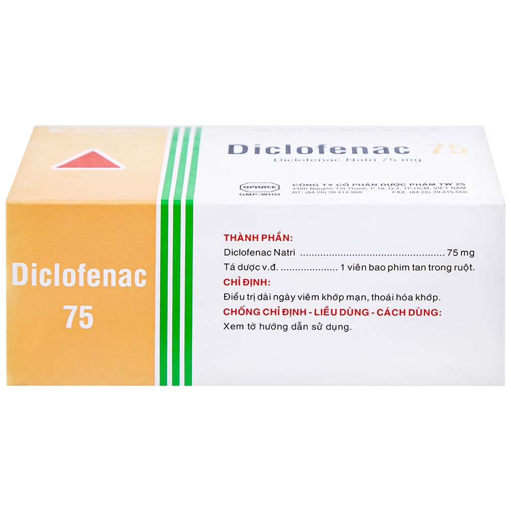 Hình ảnh Thuốc Diclofenac 75 Uphace điều trị dài ngày viêm khớp mạn, thoái hóa khớp (10 vỉ x 10 viên)
