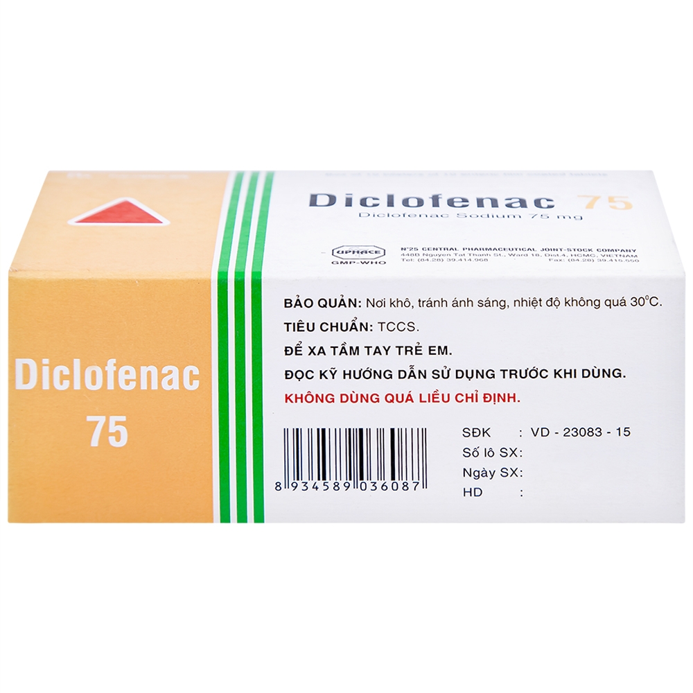 Hình ảnh Thuốc Diclofenac 75 Uphace điều trị dài ngày viêm khớp mạn, thoái hóa khớp (10 vỉ x 10 viên)