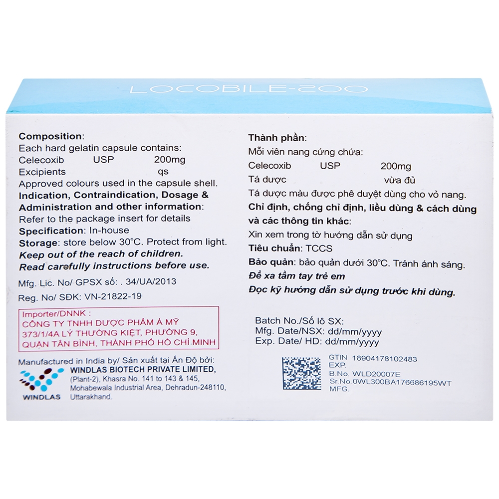 Hình ảnh Viên nang cứng Locobile-200 Windlas Biotech điều trị thoái hóa khớp, viêm khớp dạng thấp (3 vỉ x 10 viên)