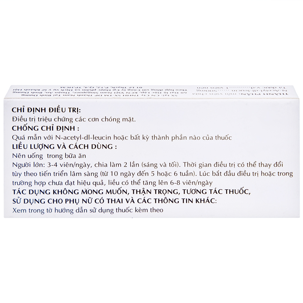 Hình ảnh Thuốc Taginyl 500mg Thành Nam điều trị triệu chứng cơn chóng mặt (2 vỉ x 10 viên)