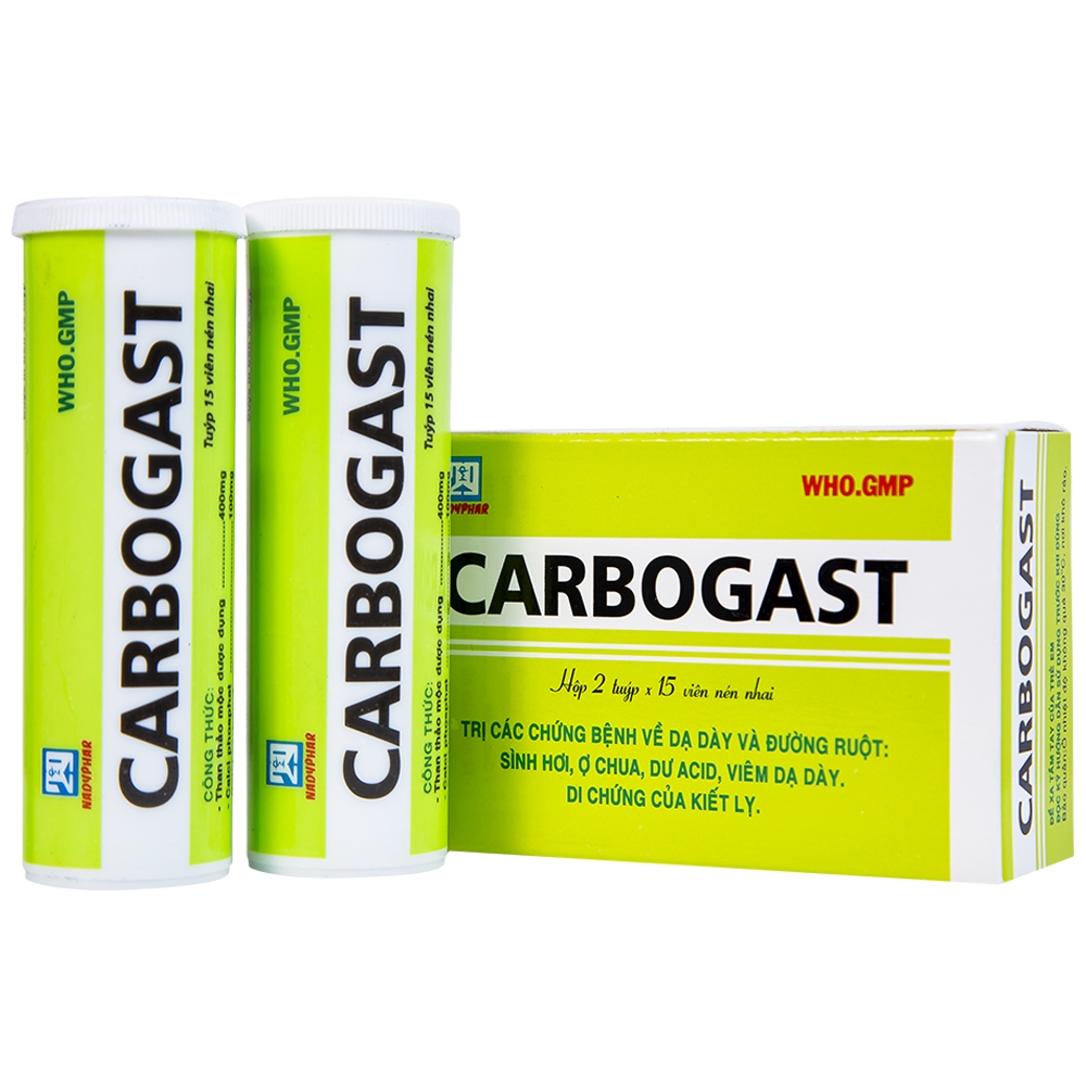 Hình ảnh Viên nhai Carbogast Nadyphar điều trị bệnh dạ dày và đường ruột, di chứng của kiết lỵ (2 tuýp x 15 viên) 