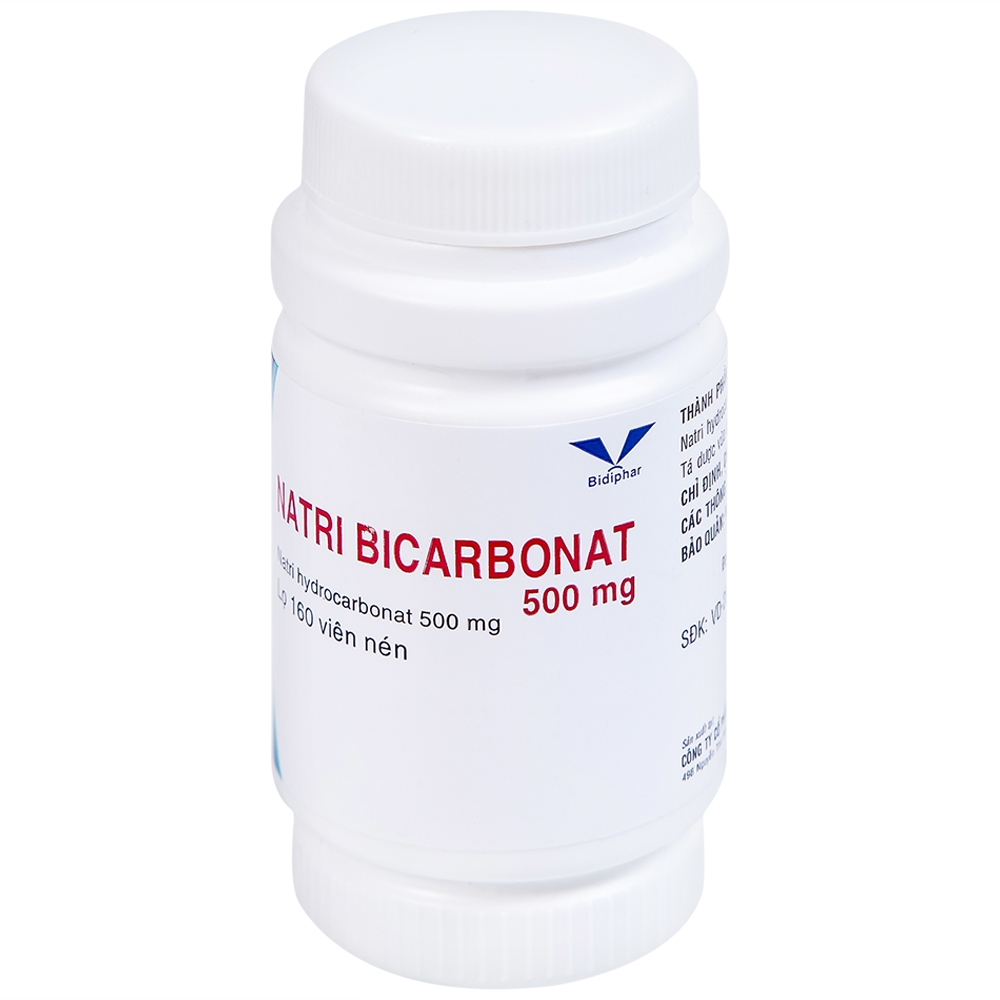 Hình ảnh Thuốc Natri Bicarbonat 500mg Bidiphar điều trị nhiễm toan chuyển hóa, khó tiêu hóa, ợ nóng (160 viên)