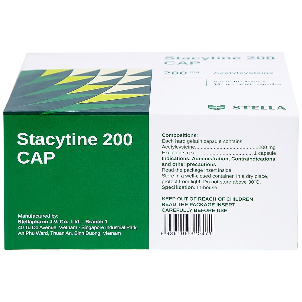 Hình ảnh Thuốc Stacytine 200 CAP Stella điều trị long đờm trong viêm phế quản (10 vỉ x 10 viên)