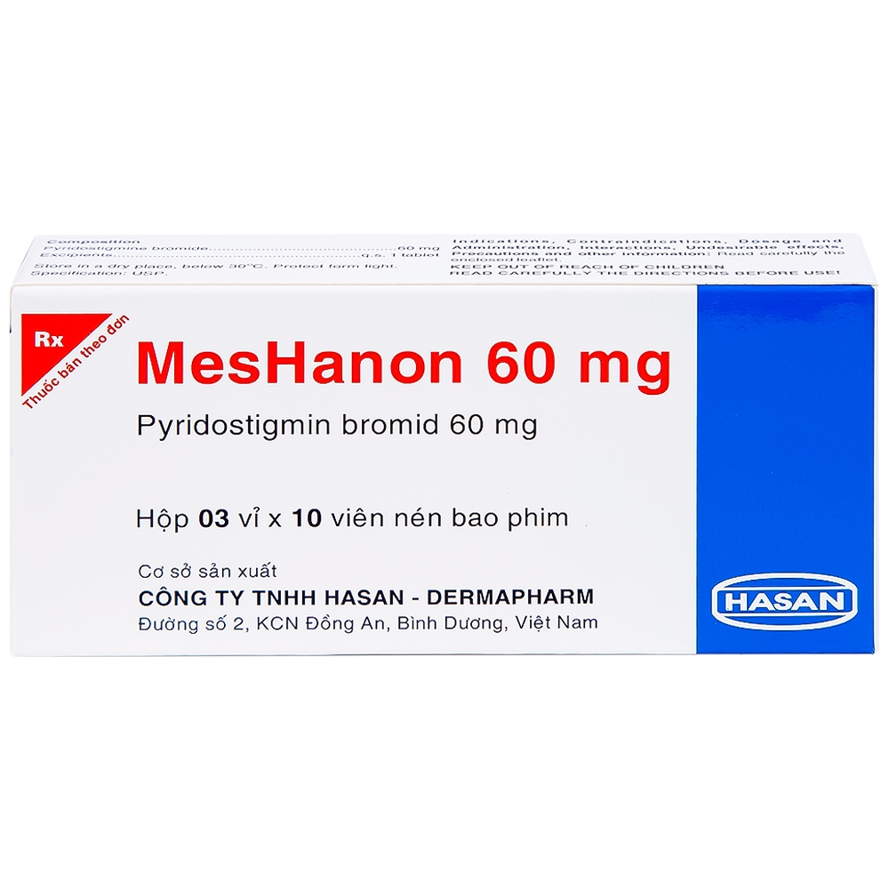 Hình ảnh Viên nén MesHanon 60mg Hasan điều trị nhược cơ, tắt ruột do liệt ruột và bí tiểu sau phẫu thuật (3 vỉ x 10 viên)