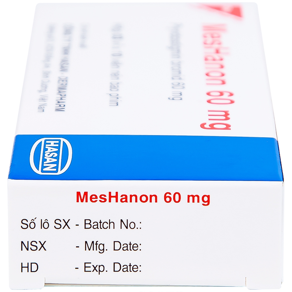 Hình ảnh Viên nén MesHanon 60mg Hasan điều trị nhược cơ, tắt ruột do liệt ruột và bí tiểu sau phẫu thuật (3 vỉ x 10 viên)