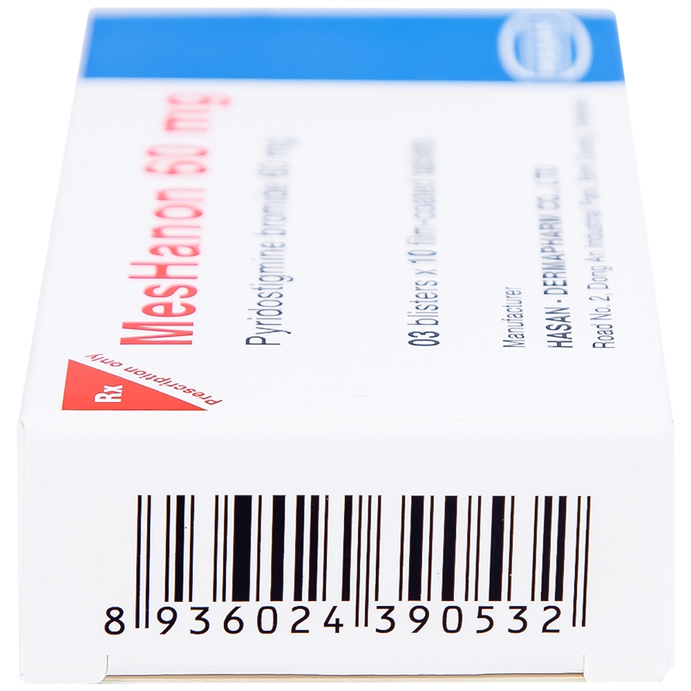 Hình ảnh Viên nén MesHanon 60mg Hasan điều trị nhược cơ, tắt ruột do liệt ruột và bí tiểu sau phẫu thuật (3 vỉ x 10 viên)