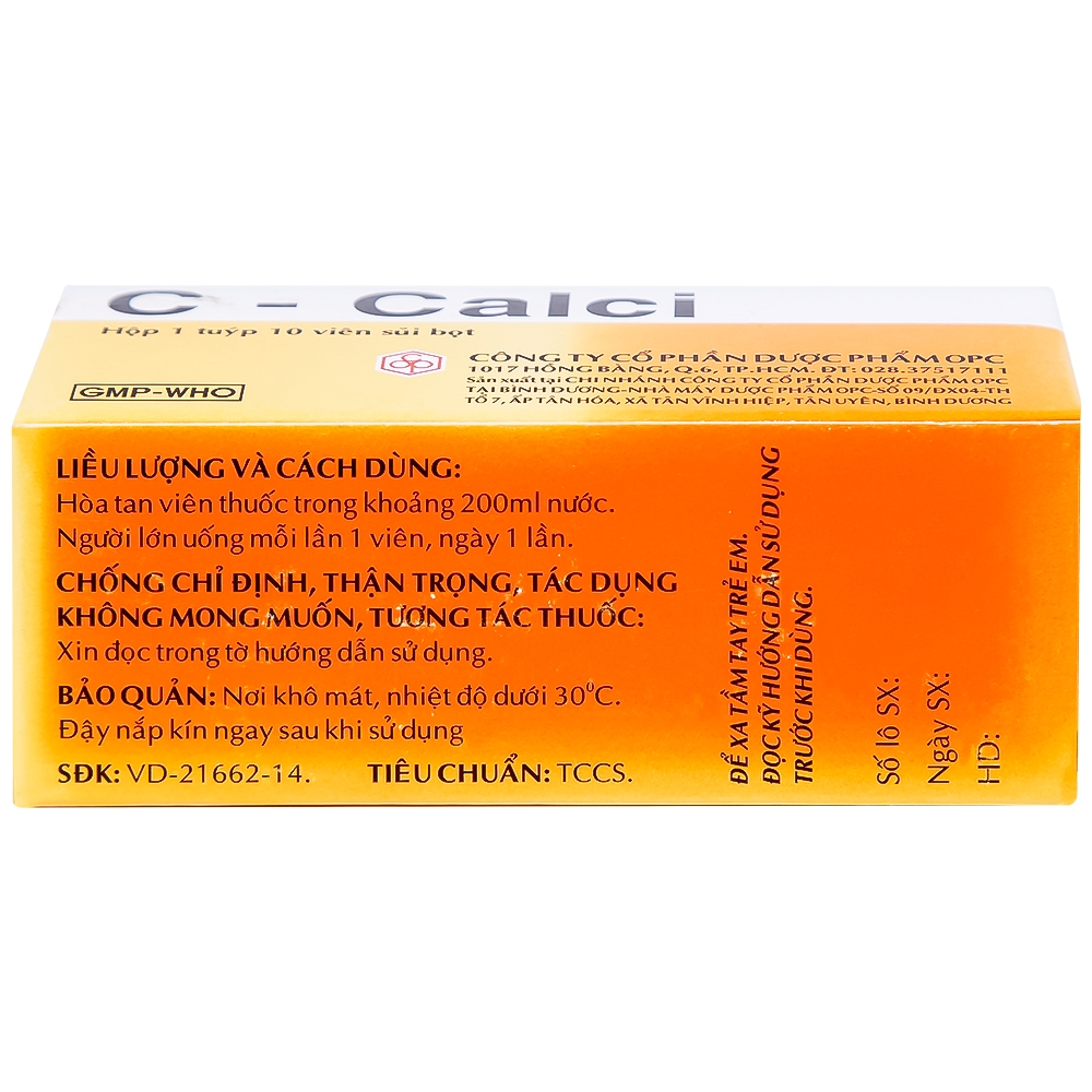 Hình ảnh Viên sủi C-Calci OPC phòng và điều trị tình trạng thiếu Vitamin C và Calci (10 viên)