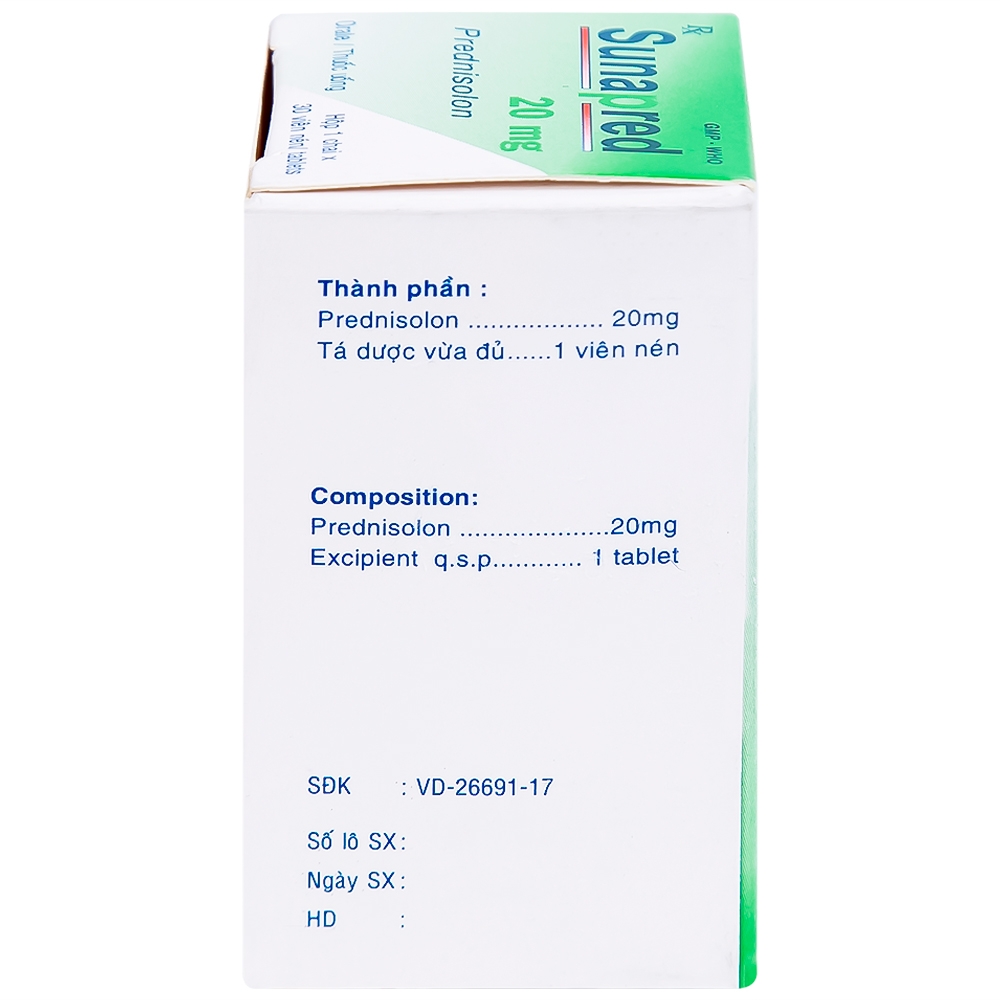 Hình ảnh Thuốc Sunapred 20mg Donaipharm chống viêm, chống dị ứng (30 viên) 