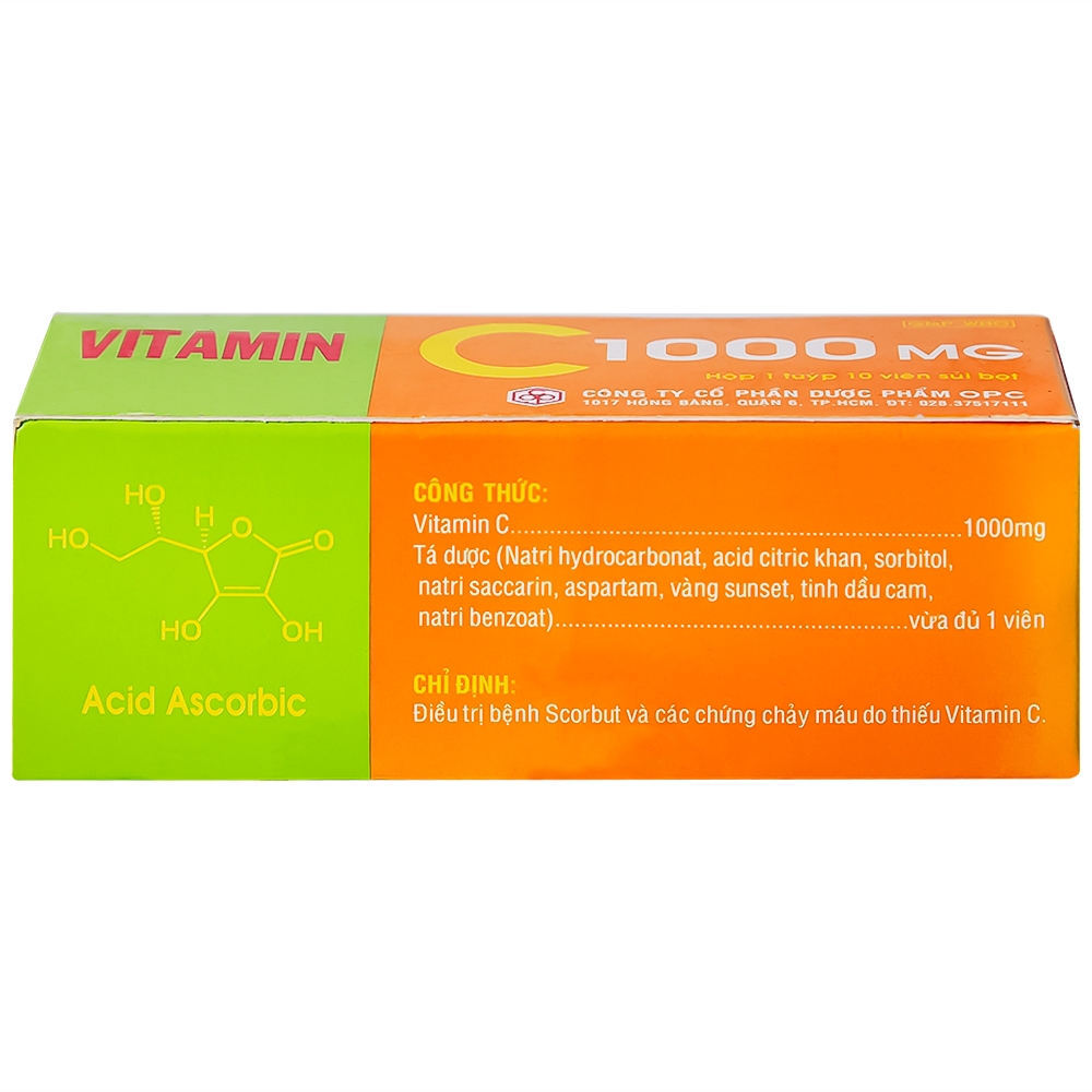 Hình ảnh Viên sủi Vitamin C 1000mg OPC điều trị bệnh Scorbut và các chứng chảy máu do thiếu Vitamin C (10 viên)