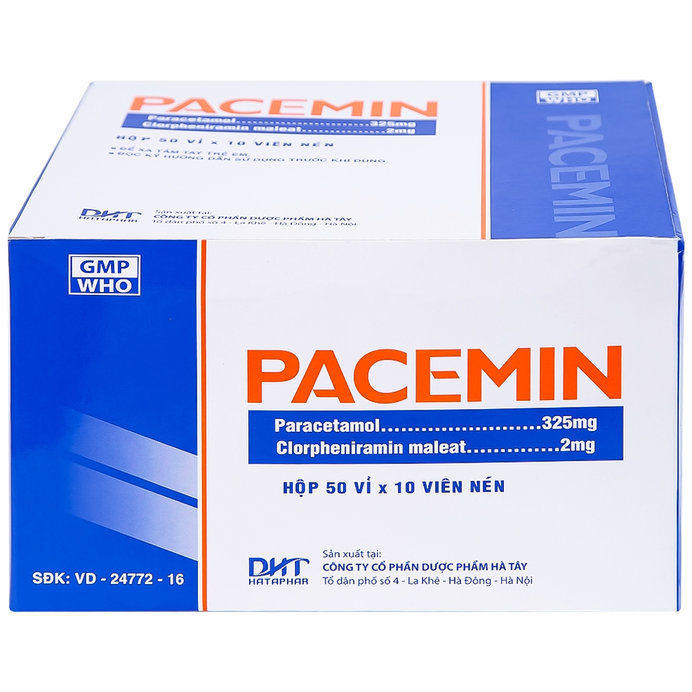 Hình ảnh Viên nén Pacemin Hataphar điều trị triệu chứng đau đầu, sổ mũi, hắt hơi, giảm đau nhẹ (50 vỉ x 10 viên)