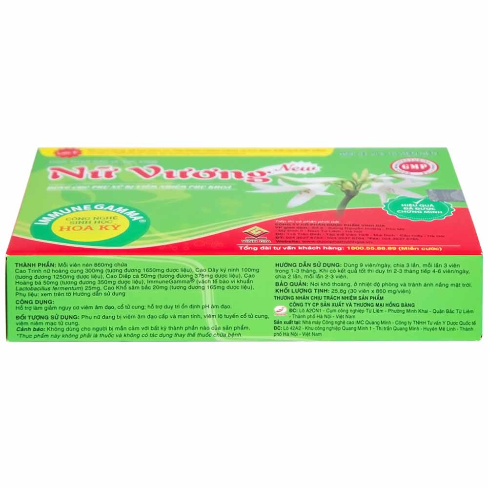 Hình ảnh Viên nén Nữ Vương Vinh Gia hỗ trợ làm giảm nguy cơ viêm âm đạo, cổ tử cung (3 vỉ x 10 viên)