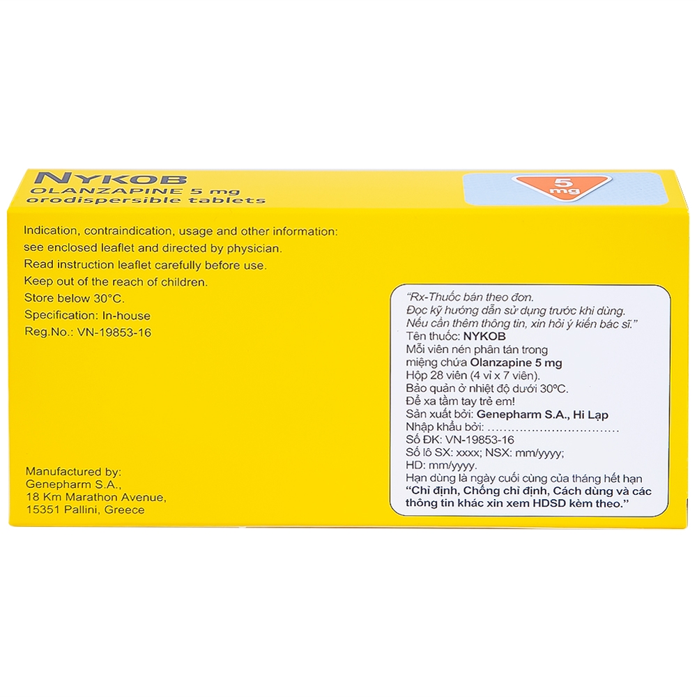 Hình ảnh Viên nén Nykob 5mg Genepharm SA điều trị tâm thần phân liệt (4 vỉ x 7 viên)