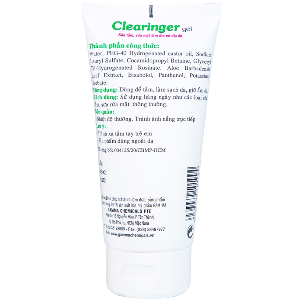 Hình ảnh Sữa tắm, rửa mặt Clearinger Gamma làm ẩm và dịu da (150ml)