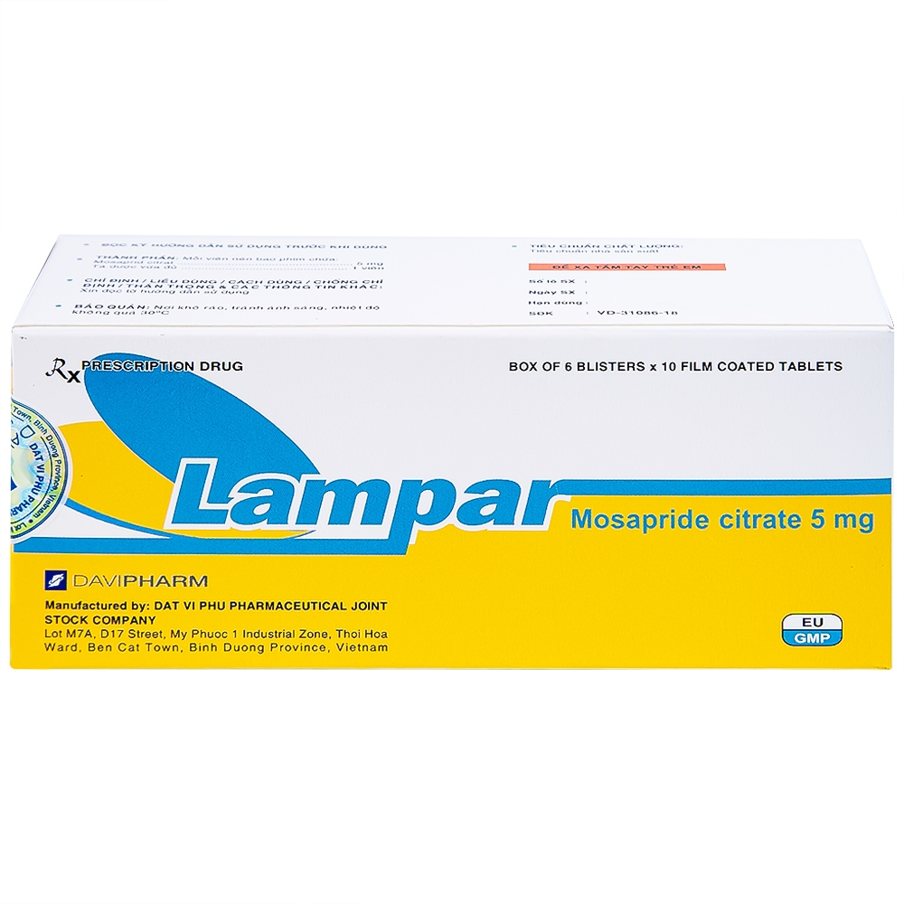 Hình ảnh Viên nén Lampar 5mg DaviPharm điều trị bệnh trào ngược dạ dày - thực quản mạn tính (6 vỉ x 10 viên)