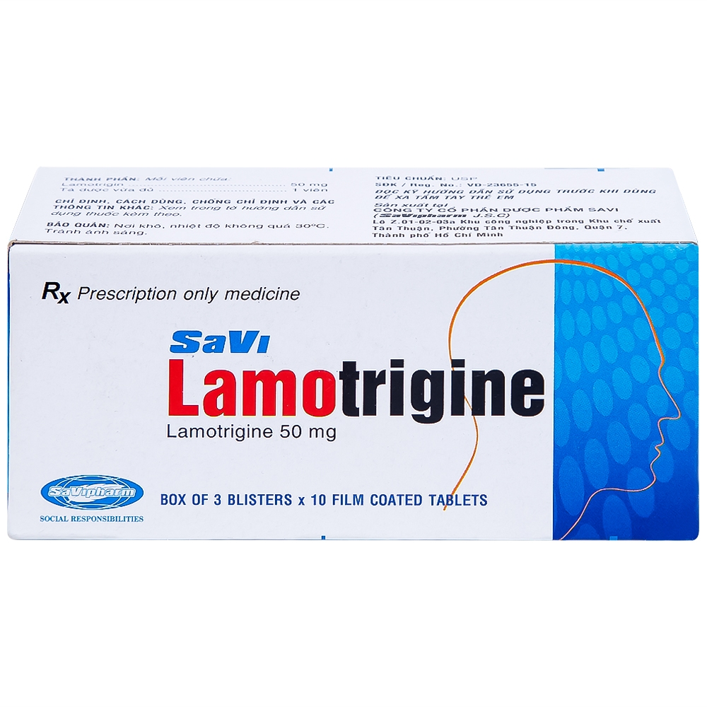 Hình ảnh Viên nén Lamotrigine 50mg SaVi điều trị động kinh (3 vỉ x 10 viên)