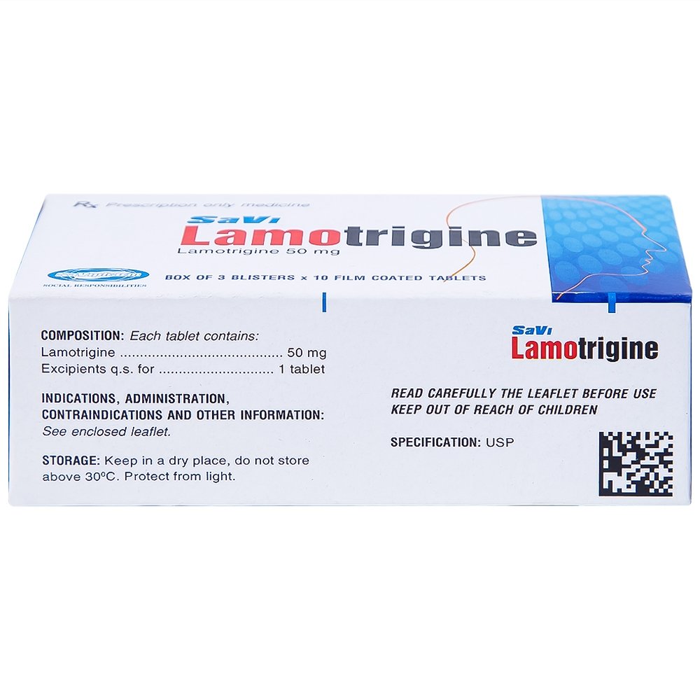 Hình ảnh Viên nén Lamotrigine 50mg SaVi điều trị động kinh (3 vỉ x 10 viên)