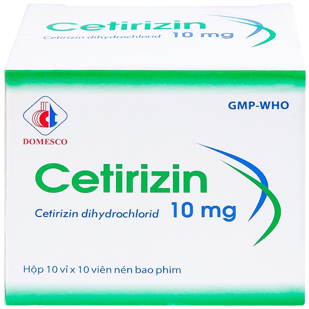 Hình ảnh Thuốc Cetirizin 10mg Domesco điều trị viêm mũi dị ứng, mày đay (10 vỉ x 10 viên)