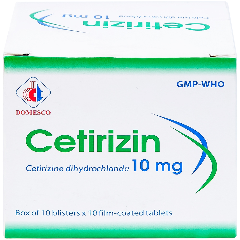 Hình ảnh Thuốc Cetirizin 10mg Domesco điều trị viêm mũi dị ứng, mày đay (10 vỉ x 10 viên)