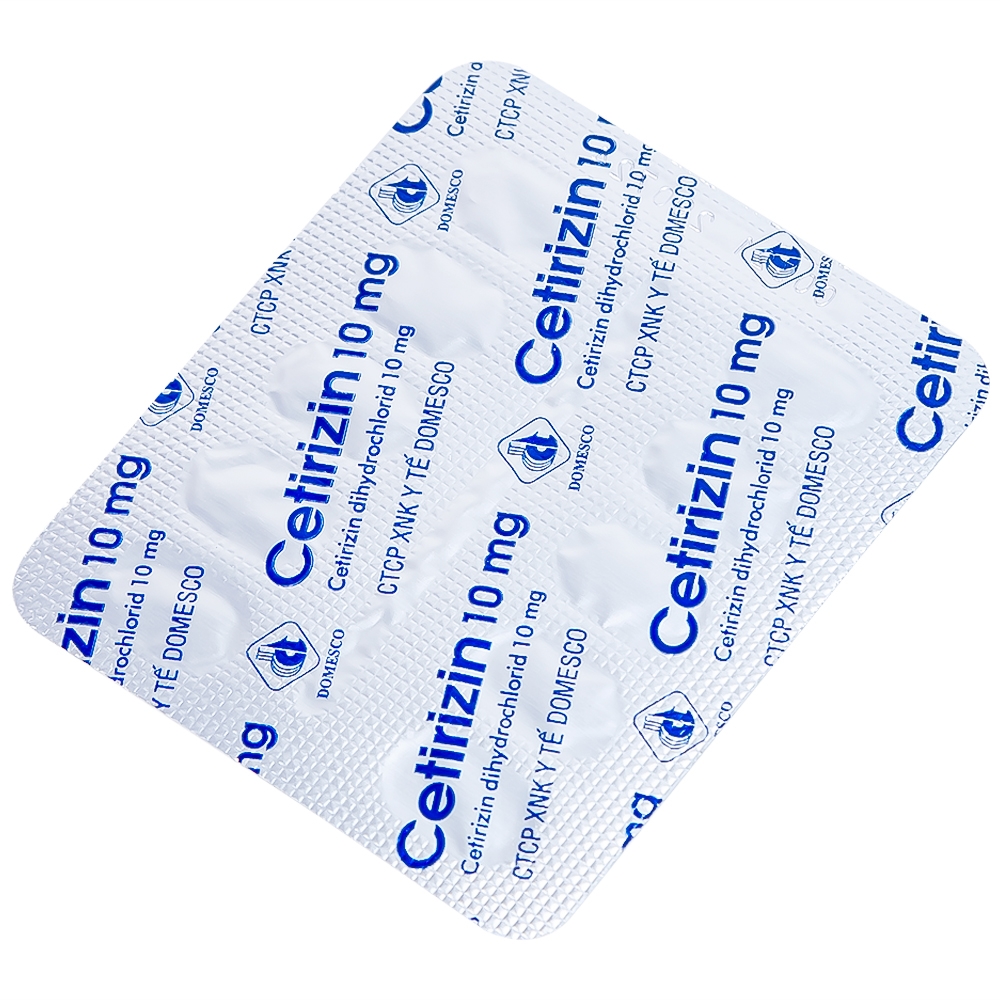 Hình ảnh Thuốc Cetirizin 10mg Domesco điều trị viêm mũi dị ứng, mày đay (10 vỉ x 10 viên)