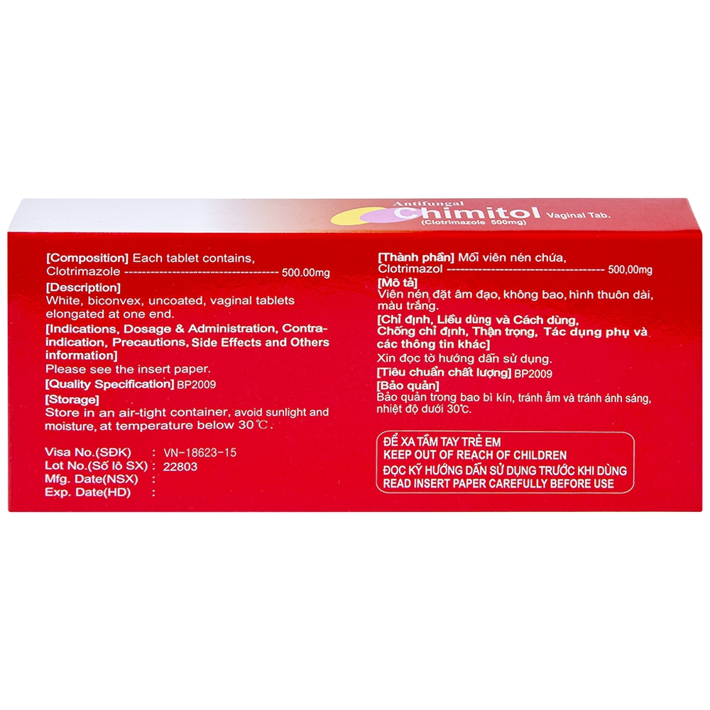 Hình ảnh Viên đặt âm đạo Chimitol Vaginal Tab Aprogen điều trị viêm âm đạo do nấm (1 vỉ x 2 viên)